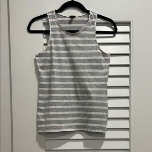 J. Crew Gray and White Striped Tank Top w Trim, Size XXS